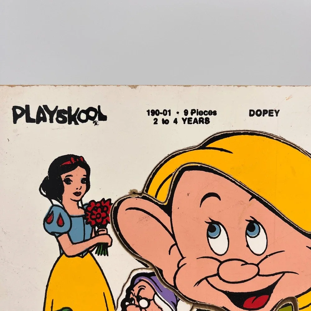 Vintage Playskool Disney Snow White Seven Dwarfs Dopey Wood Tray Puzzle 190-01